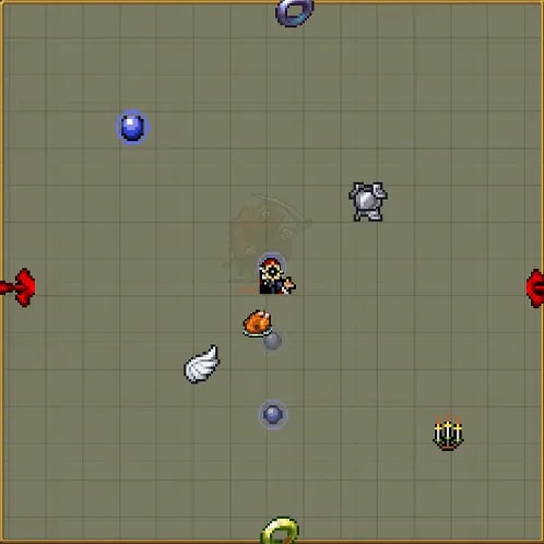 Pixelated map from the game "Vampire Survivors", showcasing the Floor Cheese icon on it