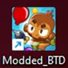 Desktop shortcut icon labeled 'Modded_BTD' featuring an image of a monkey from Bloons Tower Defense 6, indicating a modded version of the game.