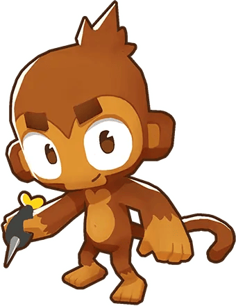 Bloons TD 6 image of a Dart Monkey. The monkey is holding a small dart with a yellow feather, ready to throw it. It has a simple, cheerful expression, typical of the basic starting unit in the game.