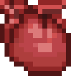 A pixelated red heart from the video game Terraria called Crimson Heart