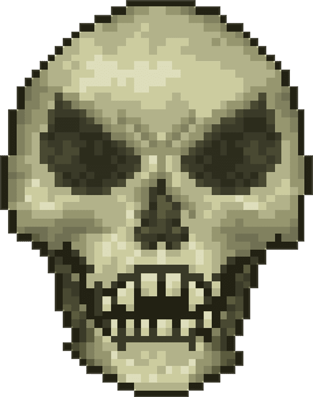 A giant rather demonic looking pixelated skull from Terraria